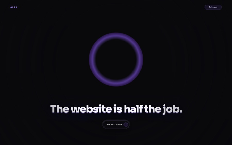 0pta.com homepage: the headline The website is half the job, over the two halves Opta builds — websites and automations